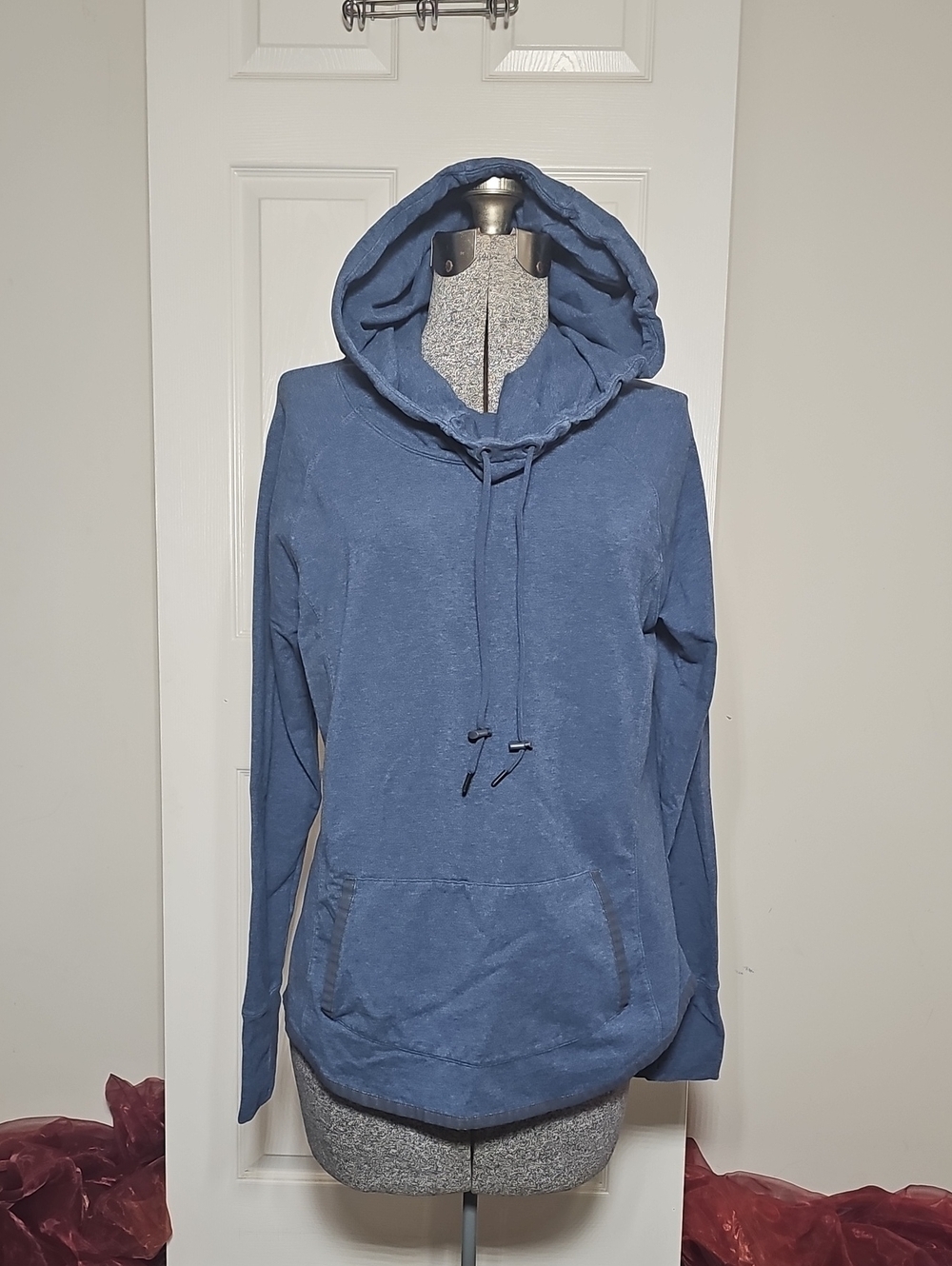 Athleta Pullover Hoodie Slate Blue Thumbholes Kangaroo Pocket Size L